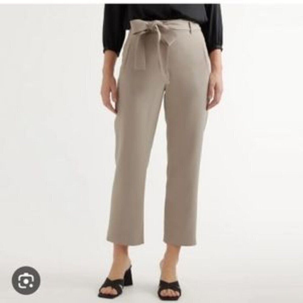 Quince Women's Taupe Stretch Crepe Paperbag Trousers Pants Tie West Belt small